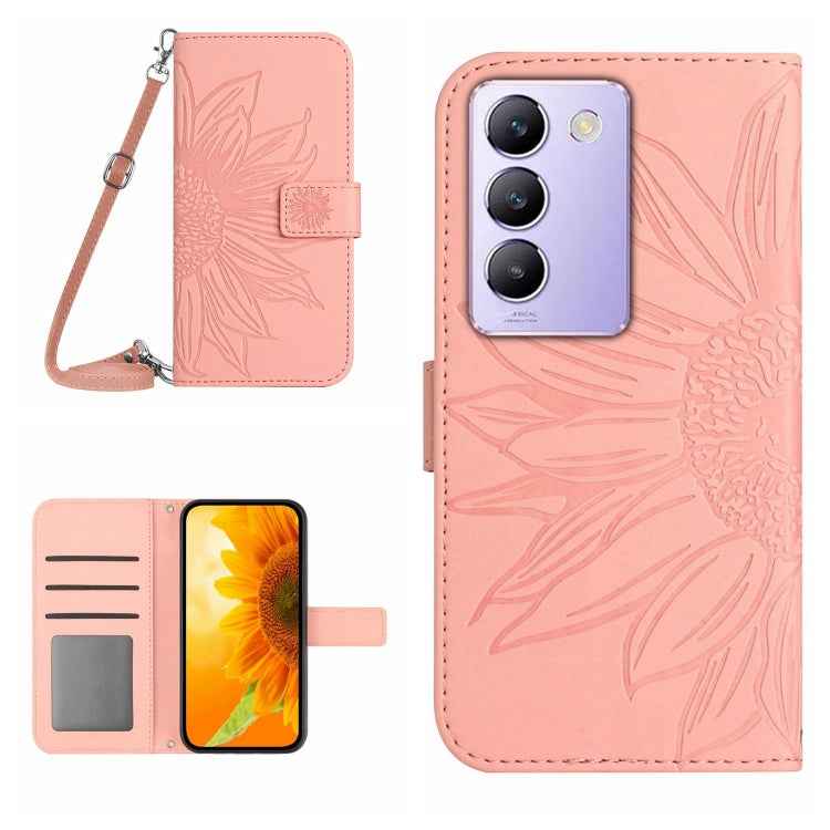 Skin Feel Sun Flower Embossed Flip Leather Phone Case with Lanyard, For vivo Y200e / Y100 IDN / V30 Lite India 5G, For vivo Y78+