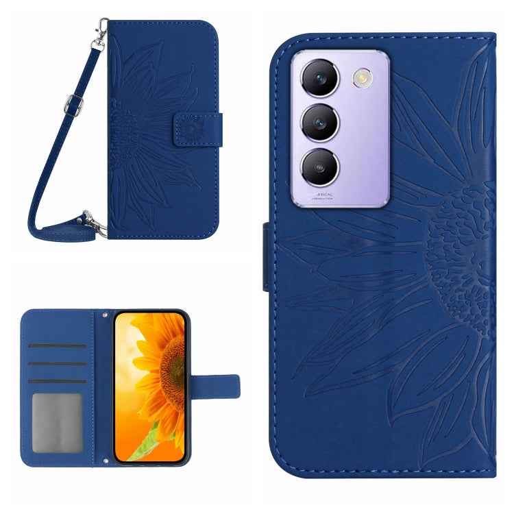 Skin Feel Sun Flower Embossed Flip Leather Phone Case with Lanyard, For vivo Y200e / Y100 IDN / V30 Lite India 5G, For vivo Y78+