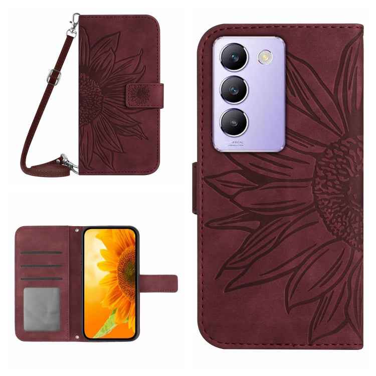Skin Feel Sun Flower Embossed Flip Leather Phone Case with Lanyard, For vivo Y200e / Y100 IDN / V30 Lite India 5G, For vivo Y78+