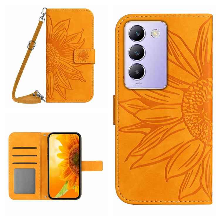 Skin Feel Sun Flower Embossed Flip Leather Phone Case with Lanyard, For vivo Y200e / Y100 IDN / V30 Lite India 5G, For vivo Y78+