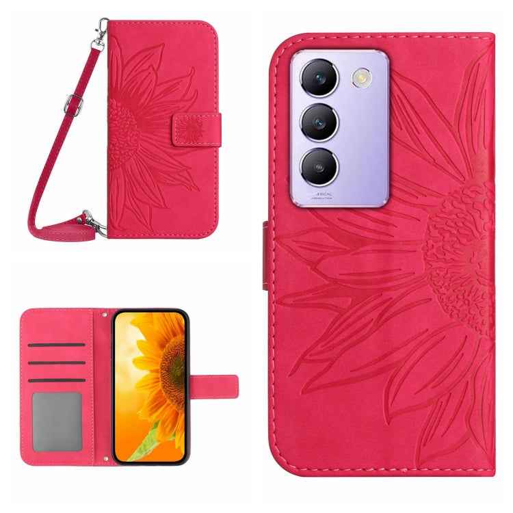 Skin Feel Sun Flower Embossed Flip Leather Phone Case with Lanyard, For vivo Y200e / Y100 IDN / V30 Lite India 5G, For vivo Y78+