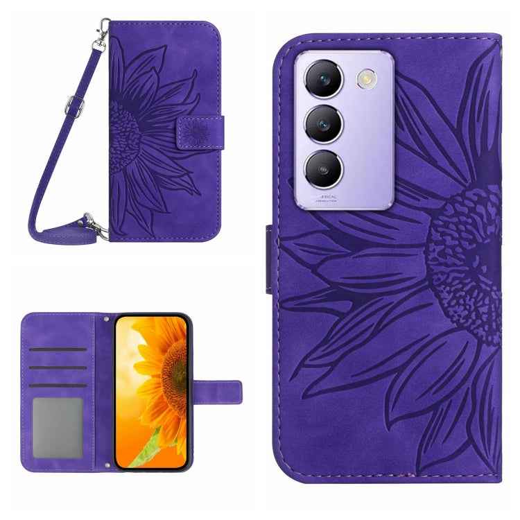 Skin Feel Sun Flower Embossed Flip Leather Phone Case with Lanyard, For vivo Y200e / Y100 IDN / V30 Lite India 5G, For vivo Y78+