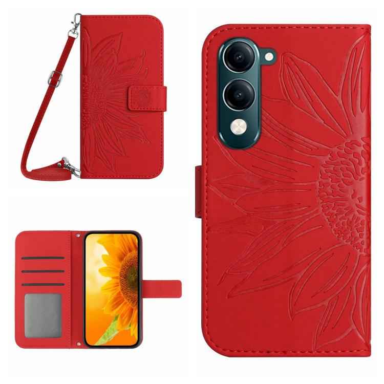 Skin Feel Sun Flower Embossed Flip Leather Phone Case with Lanyard, For vivo Y04 4G / Y29s 5G, For vivo Y29 4G Global, For vivo V50 5G Global, For vivo Y03 4G
