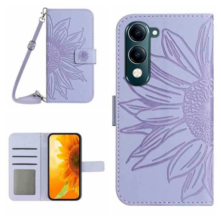Skin Feel Sun Flower Embossed Flip Leather Phone Case with Lanyard, For vivo Y04 4G / Y29s 5G, For vivo Y29 4G Global, For vivo V50 5G Global, For vivo Y03 4G
