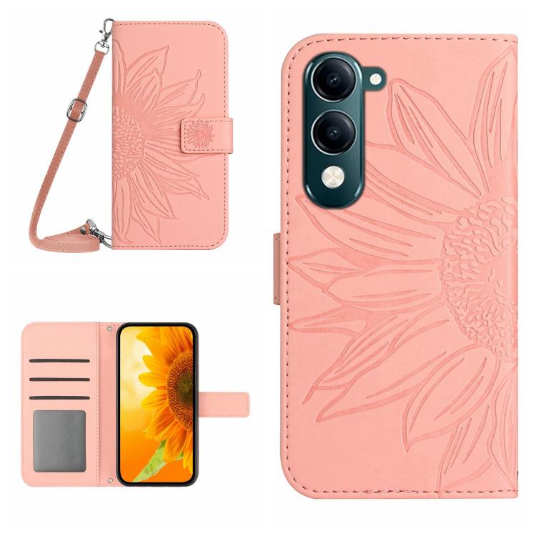 Skin Feel Sun Flower Embossed Flip Leather Phone Case with Lanyard, For vivo Y39 5G Global, For vivo V50 Lite 5G, For vivo Y04 4G / Y29s 5G, For vivo Y29 4G Global