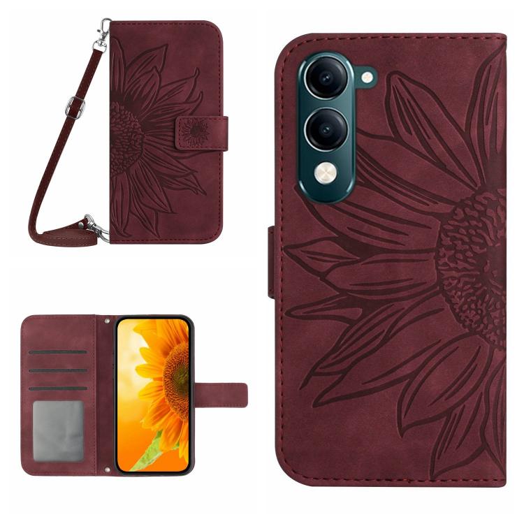 Skin Feel Sun Flower Embossed Flip Leather Phone Case with Lanyard, For vivo Y39 5G Global, For vivo V50 Lite 5G, For vivo Y04 4G / Y29s 5G, For vivo Y29 4G Global
