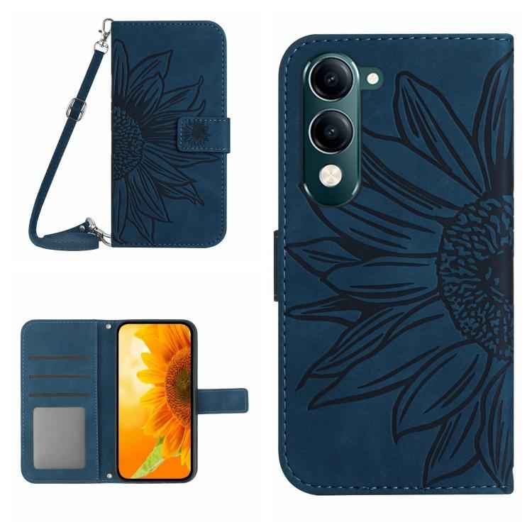 Skin Feel Sun Flower Embossed Flip Leather Phone Case with Lanyard, For vivo Y04 4G / Y29s 5G, For vivo Y29 4G Global, For vivo V50 5G Global, For vivo Y03 4G