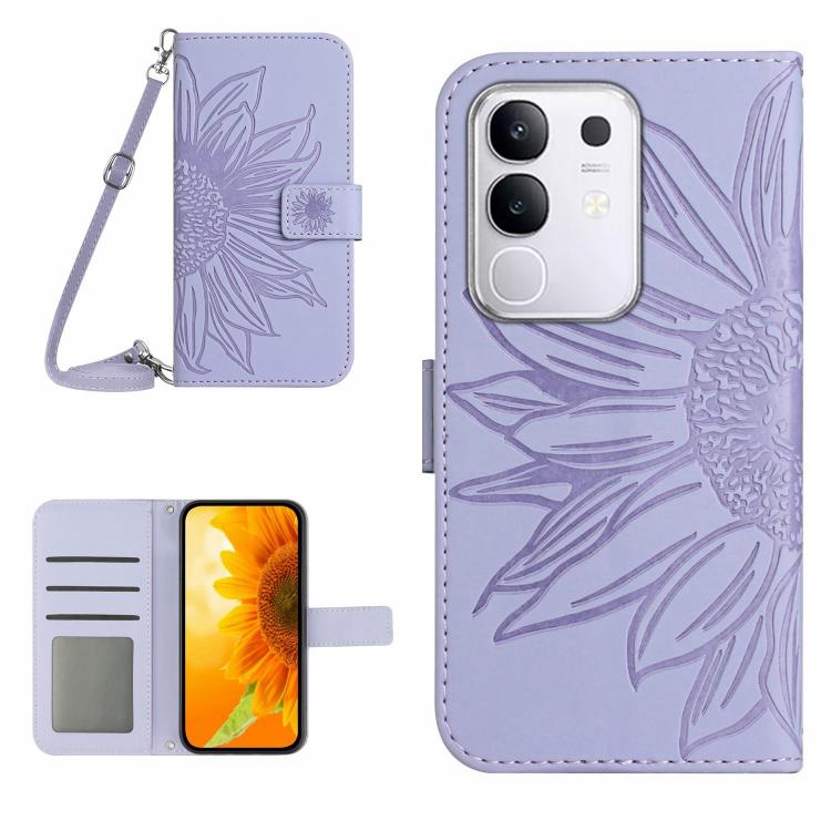 Skin Feel Sun Flower Embossed Flip Leather Phone Case with Lanyard, For vivo Y39 5G Global, For vivo V50 Lite 5G, For vivo Y04 4G / Y29s 5G, For vivo Y29 4G Global