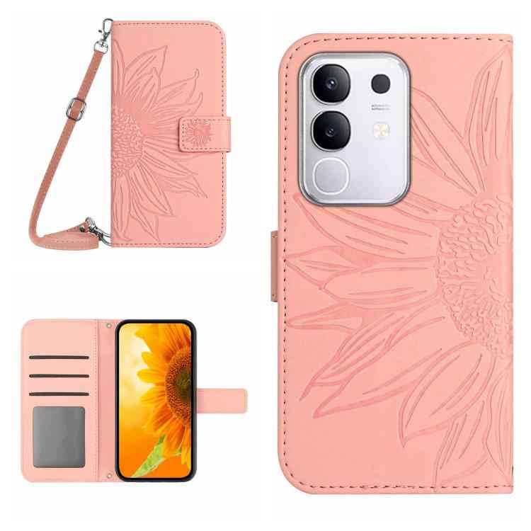 Skin Feel Sun Flower Embossed Flip Leather Phone Case with Lanyard, For vivo Y04 4G / Y29s 5G, For vivo Y29 4G Global, For vivo V50 5G Global, For vivo Y03 4G