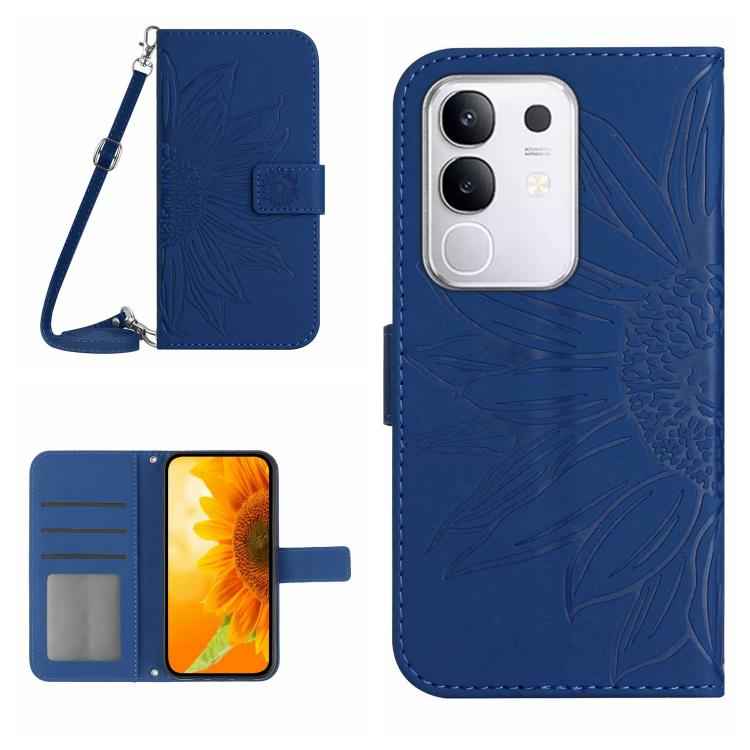 Skin Feel Sun Flower Embossed Flip Leather Phone Case with Lanyard, For vivo Y04 4G / Y29s 5G, For vivo Y29 4G Global, For vivo V50 5G Global, For vivo Y03 4G