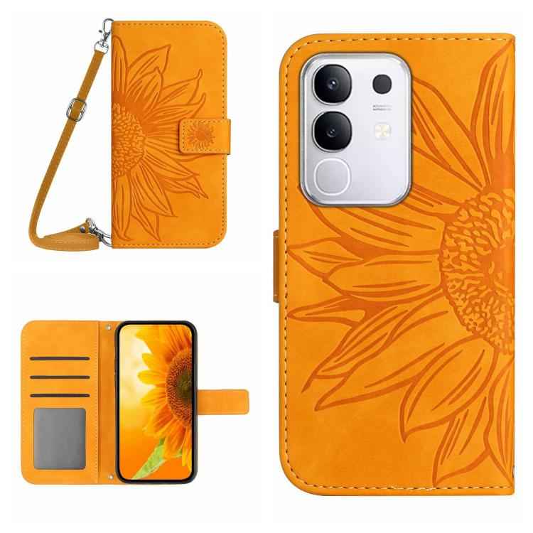 Skin Feel Sun Flower Embossed Flip Leather Phone Case with Lanyard, For vivo Y04 4G / Y29s 5G, For vivo Y29 4G Global, For vivo V50 5G Global, For vivo Y03 4G