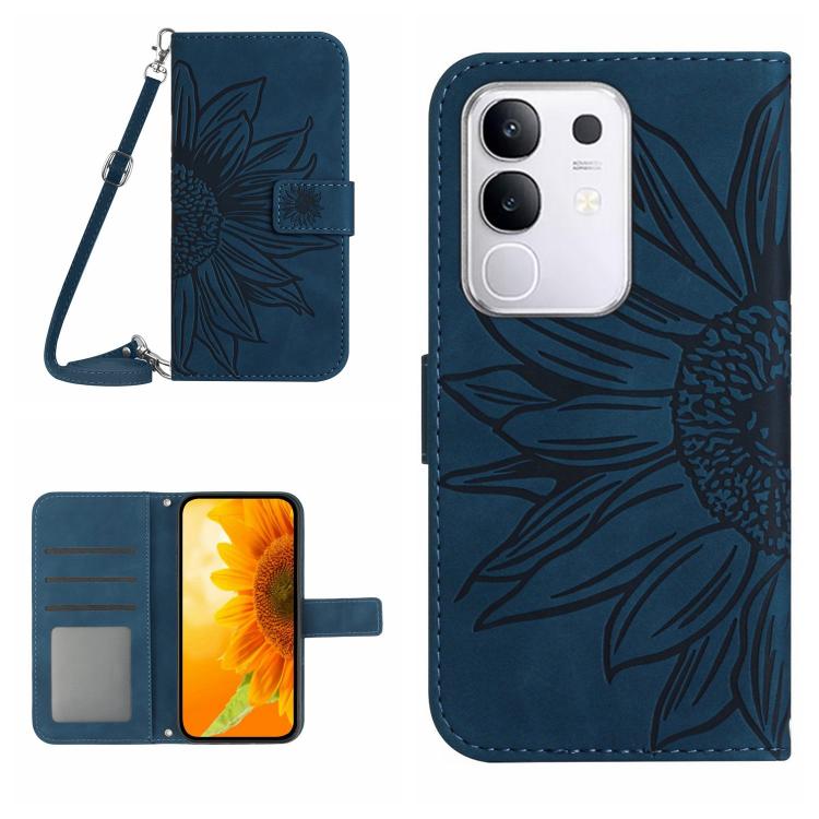 Skin Feel Sun Flower Embossed Flip Leather Phone Case with Lanyard, For vivo Y04 4G / Y29s 5G, For vivo Y29 4G Global, For vivo V50 5G Global, For vivo Y03 4G