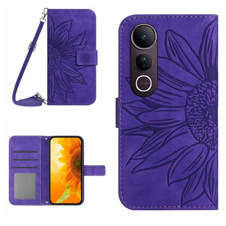 Skin Feel Sun Flower Embossed Flip Leather Phone Case with Lanyard, For vivo V60 Lite 5G, For vivo V60 5G, For vivo Y39 5G Global, For vivo V50 Lite 5G