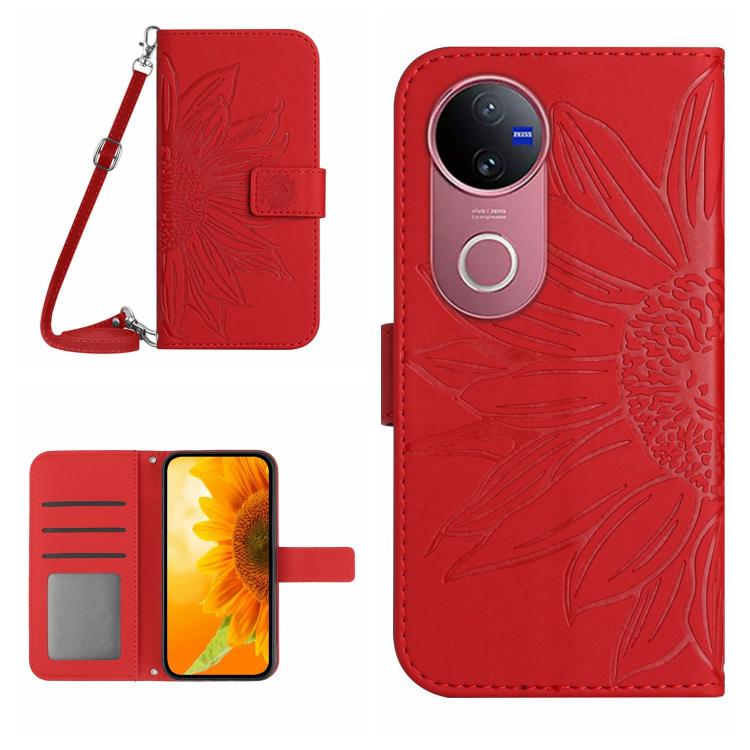 Skin Feel Sun Flower Embossed Flip Leather Phone Case with Lanyard, For vivo V50 5G Global, For vivo Y03 4G, For vivo Y200e / Y100 IDN / V30 Lite India 5G, For vivo Y78+