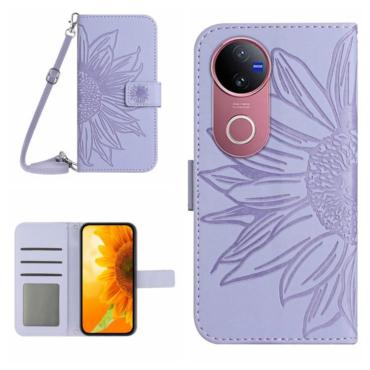 Skin Feel Sun Flower Embossed Flip Leather Phone Case with Lanyard, For vivo V50 5G Global, For vivo Y03 4G, For vivo Y200e / Y100 IDN / V30 Lite India 5G, For vivo Y78+