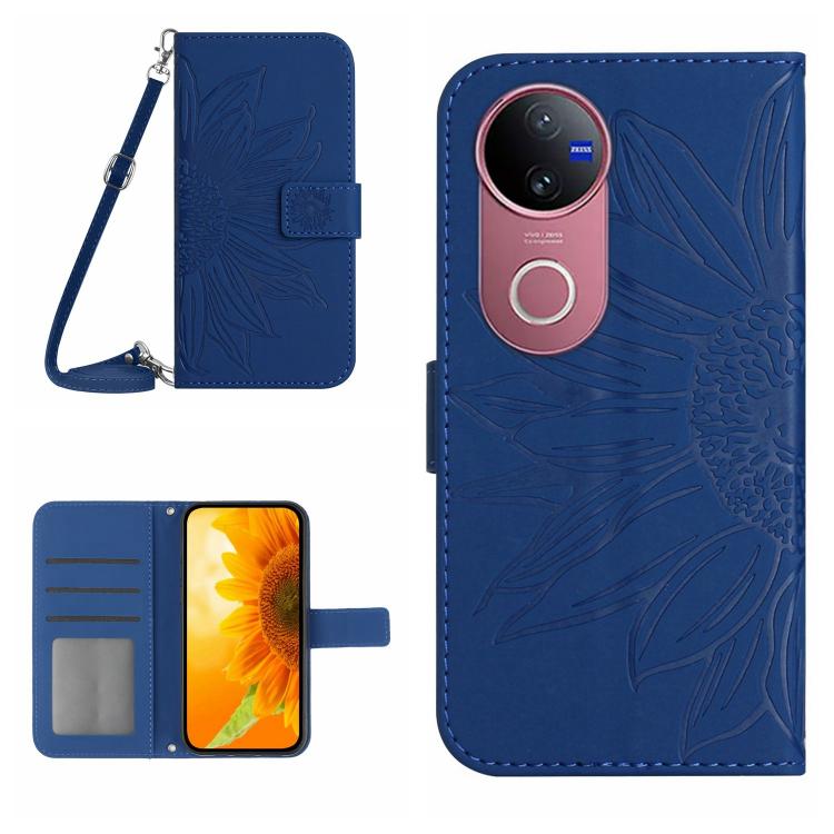 Skin Feel Sun Flower Embossed Flip Leather Phone Case with Lanyard, For vivo V50 5G Global, For vivo Y03 4G, For vivo Y200e / Y100 IDN / V30 Lite India 5G, For vivo Y78+