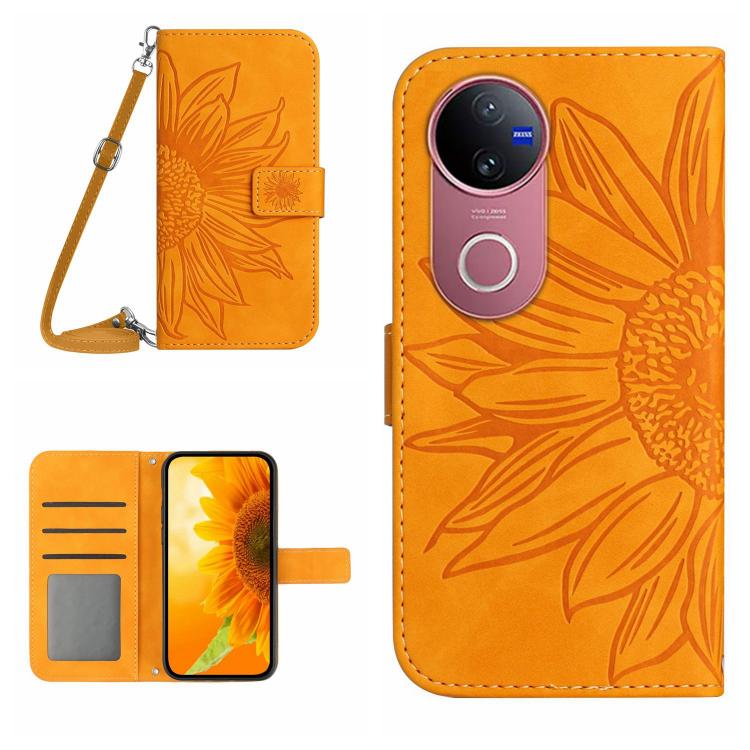 Skin Feel Sun Flower Embossed Flip Leather Phone Case with Lanyard, For vivo V50 5G Global, For vivo Y03 4G, For vivo Y200e / Y100 IDN / V30 Lite India 5G, For vivo Y78+