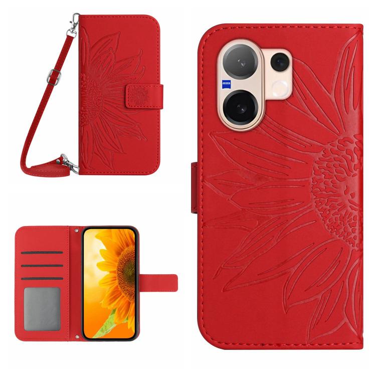 Skin Feel Sun Flower Embossed Flip Leather Phone Case with Lanyard, For vivo V70 FE 5G, For vivo V70 5G Global / V70 Elite 5G, For vivo V60 Lite 5G, For vivo V60 5G