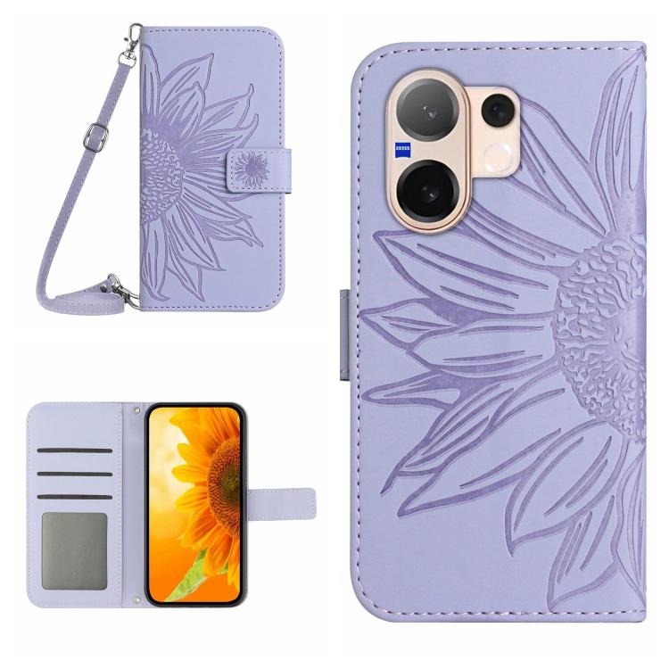 Skin Feel Sun Flower Embossed Flip Leather Phone Case with Lanyard, For vivo V70 FE 5G, For vivo V70 5G Global / V70 Elite 5G, For vivo V60 Lite 5G, For vivo V60 5G