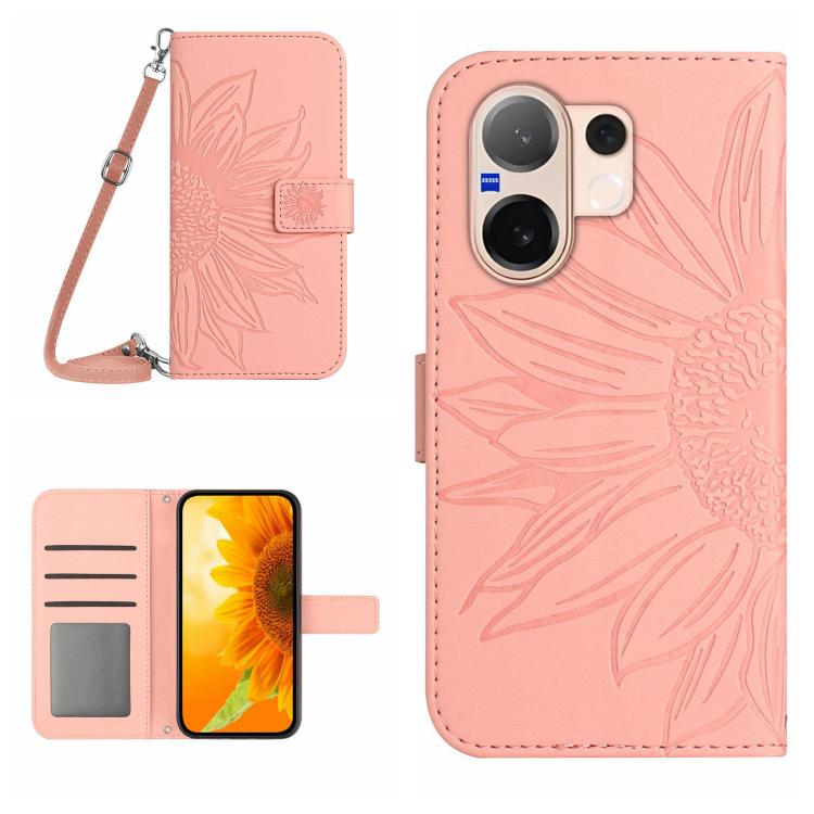 Skin Feel Sun Flower Embossed Flip Leather Phone Case with Lanyard, For vivo V70 FE 5G, For vivo V70 5G Global / V70 Elite 5G, For vivo V60 Lite 5G, For vivo V60 5G
