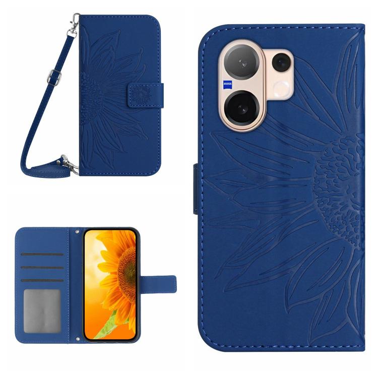 Skin Feel Sun Flower Embossed Flip Leather Phone Case with Lanyard, For vivo V70 FE 5G, For vivo V70 5G Global / V70 Elite 5G, For vivo V60 Lite 5G, For vivo V60 5G