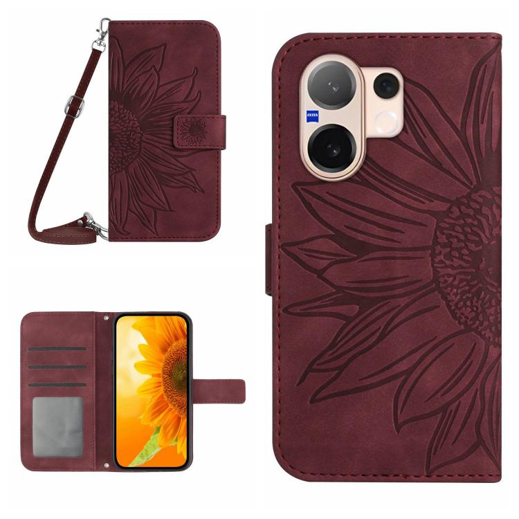 Skin Feel Sun Flower Embossed Flip Leather Phone Case with Lanyard, For vivo V70 FE 5G, For vivo V70 5G Global / V70 Elite 5G, For vivo V60 Lite 5G, For vivo V60 5G