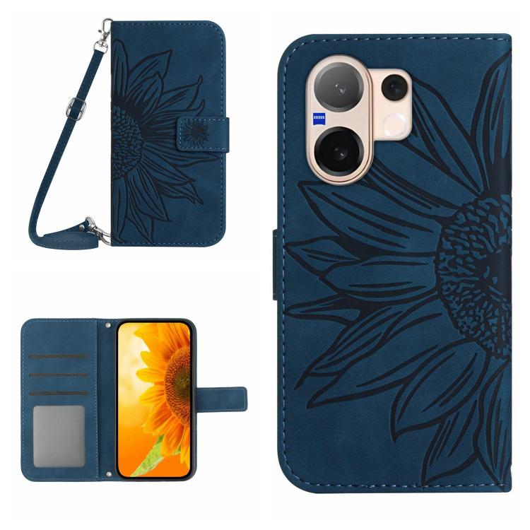 Skin Feel Sun Flower Embossed Flip Leather Phone Case with Lanyard, For vivo V70 FE 5G, For vivo V70 5G Global / V70 Elite 5G, For vivo V60 Lite 5G, For vivo V60 5G