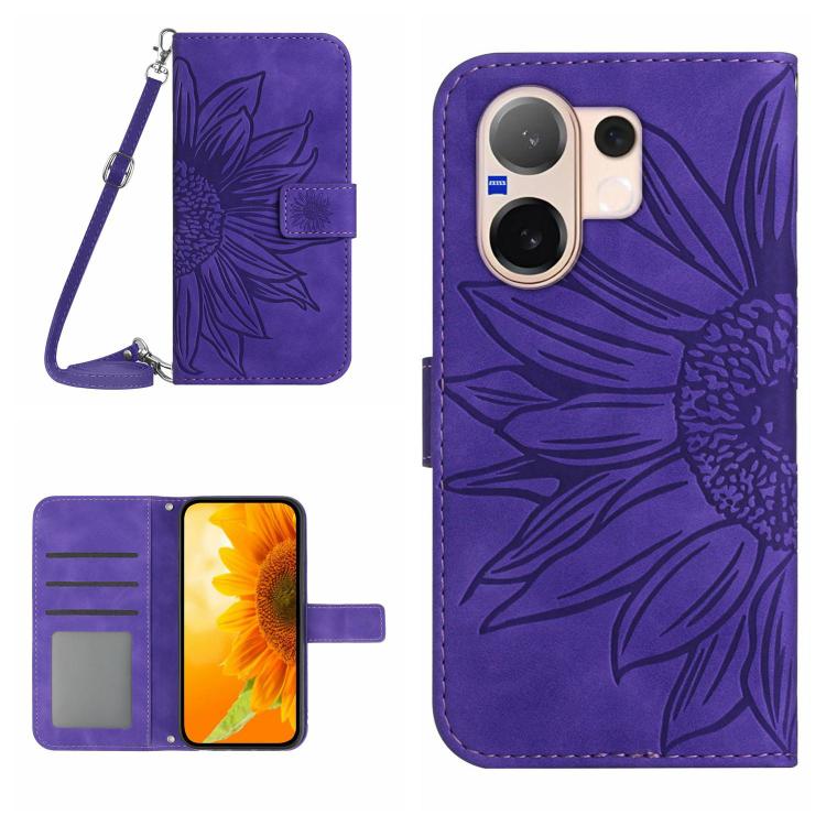 Skin Feel Sun Flower Embossed Flip Leather Phone Case with Lanyard, For vivo V70 FE 5G, For vivo V70 5G Global / V70 Elite 5G, For vivo V60 Lite 5G, For vivo V60 5G