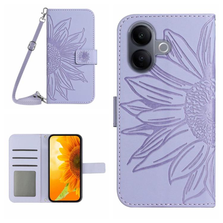 Skin Feel Sun Flower Embossed Flip Leather Phone Case with Lanyard, For vivo V70 FE 5G, For vivo V70 5G Global / V70 Elite 5G, For vivo V60 Lite 5G, For vivo V60 5G