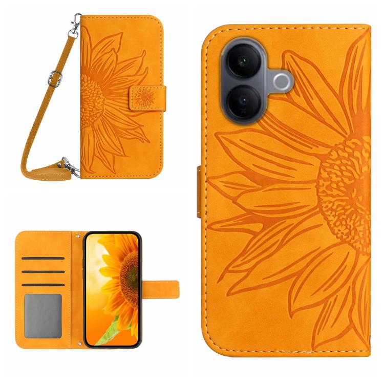 Skin Feel Sun Flower Embossed Flip Leather Phone Case with Lanyard, For vivo V70 FE 5G, For vivo V70 5G Global / V70 Elite 5G, For vivo V60 Lite 5G, For vivo V60 5G