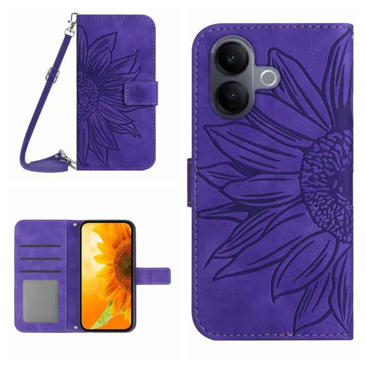 Skin Feel Sun Flower Embossed Flip Leather Phone Case with Lanyard, For vivo V60 Lite 5G, For vivo V60 5G, For vivo Y39 5G Global, For vivo V50 Lite 5G