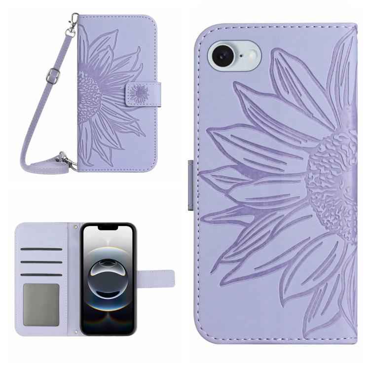 Skin Feel Sun Flower Embossed Flip Leather Phone Case with Lanyard, For iPhone 17e / 16e, For iPhone 17 Pro Max, For iPhone 17 Pro, For iPhone 17