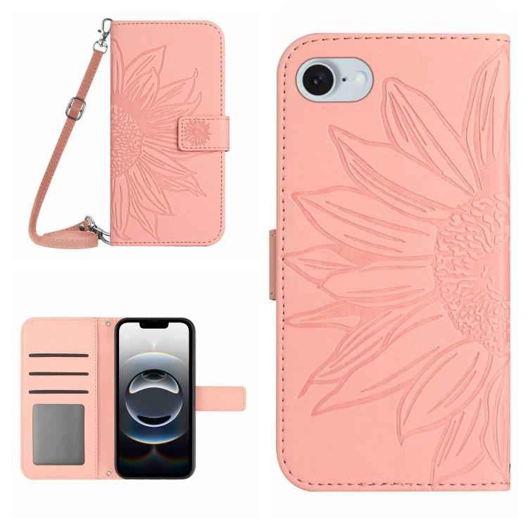 Skin Feel Sun Flower Embossed Flip Leather Phone Case with Lanyard, For iPhone 17e / 16e, For iPhone 17 Pro Max, For iPhone 17 Pro, For iPhone 17