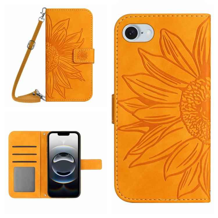 Skin Feel Sun Flower Embossed Flip Leather Phone Case with Lanyard, For iPhone 17e / 16e, For iPhone 17 Pro Max, For iPhone 17 Pro, For iPhone 17