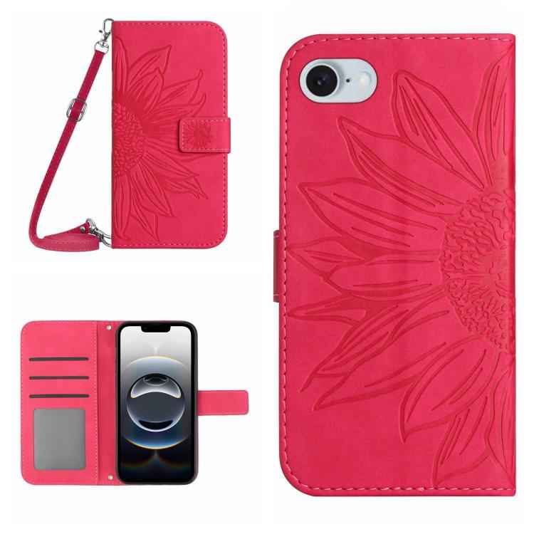 Skin Feel Sun Flower Embossed Flip Leather Phone Case with Lanyard, For iPhone 17e / 16e, For iPhone 17 Pro Max, For iPhone 17 Pro, For iPhone 17