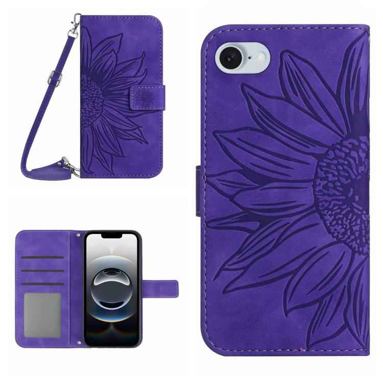 Skin Feel Sun Flower Embossed Flip Leather Phone Case with Lanyard, For iPhone 17e / 16e, For iPhone 17 Pro Max, For iPhone 17 Pro, For iPhone 17