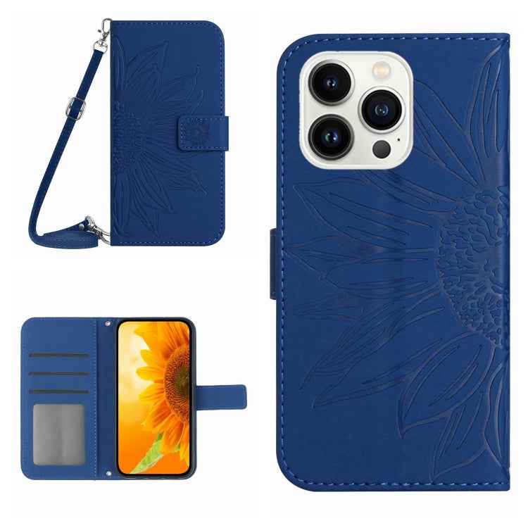 Skin Feel Sun Flower Embossed Flip Leather Phone Case with Lanyard, For iPhone Air, For iPhone 16 Pro Max, For iPhone 16 Pro, For iPhone 16 Plus