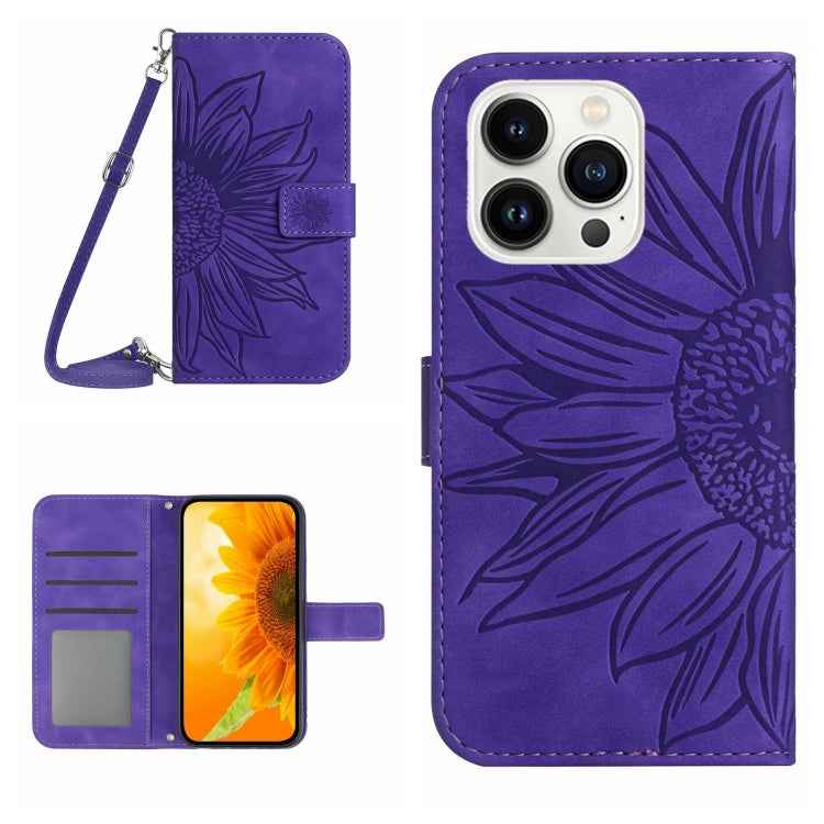 Skin Feel Sun Flower Embossed Flip Leather Phone Case with Lanyard, For iPhone Air, For iPhone 16 Pro Max, For iPhone 16 Pro, For iPhone 16 Plus