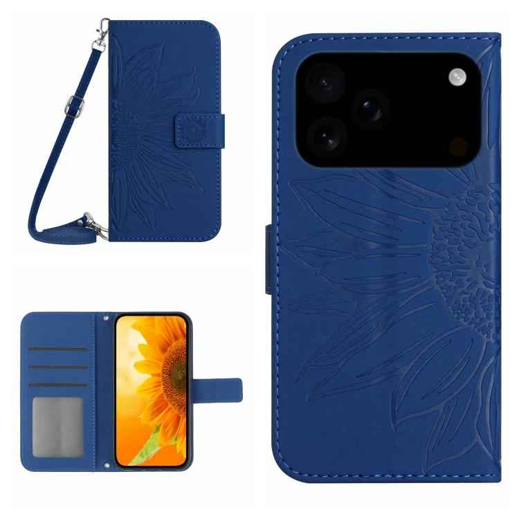 Skin Feel Sun Flower Embossed Flip Leather Phone Case with Lanyard, For iPhone 17e / 16e, For iPhone 17 Pro Max, For iPhone 17 Pro, For iPhone 17