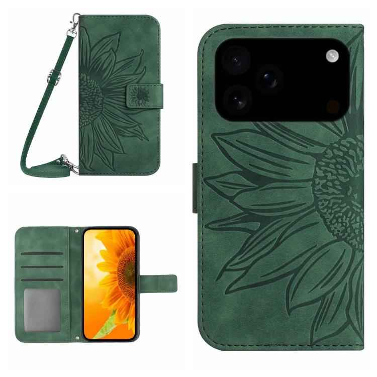 Skin Feel Sun Flower Embossed Flip Leather Phone Case with Lanyard, For iPhone 17e / 16e, For iPhone 17 Pro Max, For iPhone 17 Pro, For iPhone 17