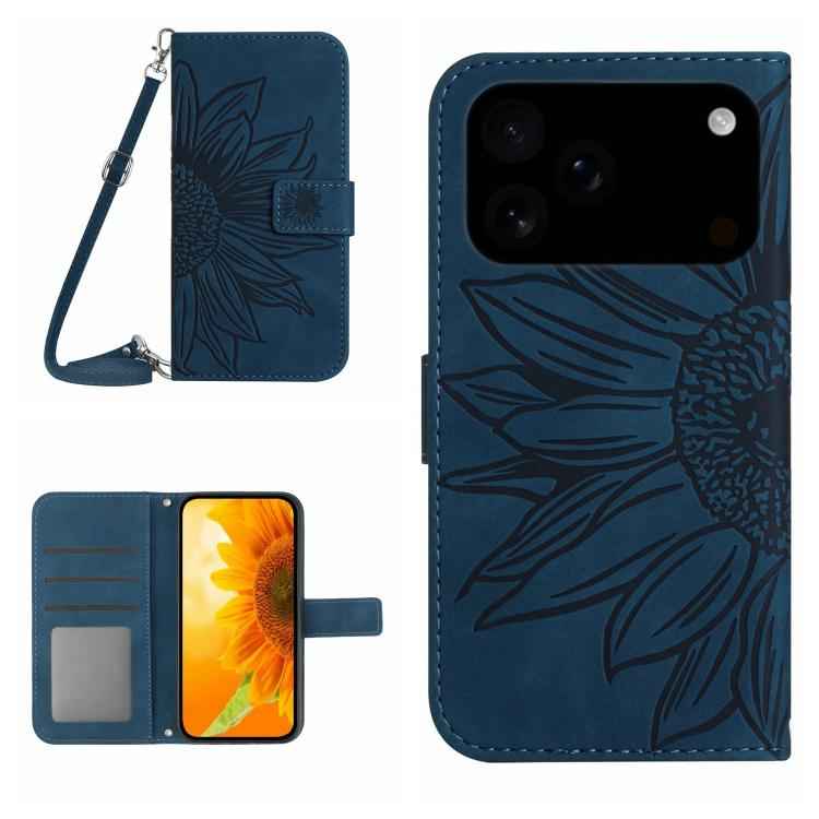 Skin Feel Sun Flower Embossed Flip Leather Phone Case with Lanyard, For iPhone 17e / 16e, For iPhone 17 Pro Max, For iPhone 17 Pro, For iPhone 17