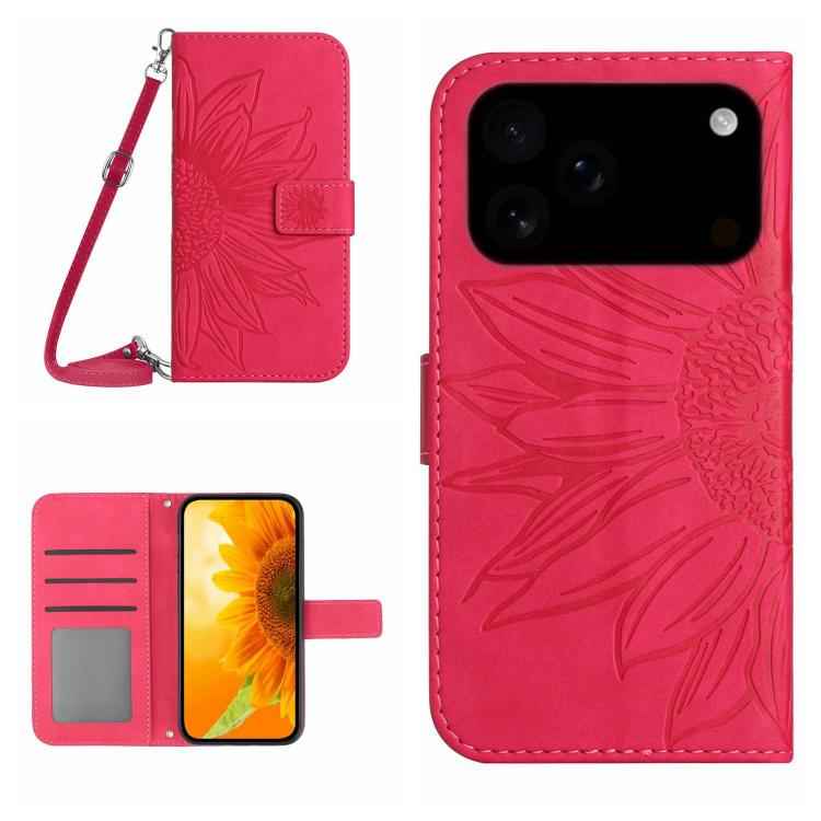 Skin Feel Sun Flower Embossed Flip Leather Phone Case with Lanyard, For iPhone 17e / 16e, For iPhone 17 Pro Max, For iPhone 17 Pro, For iPhone 17