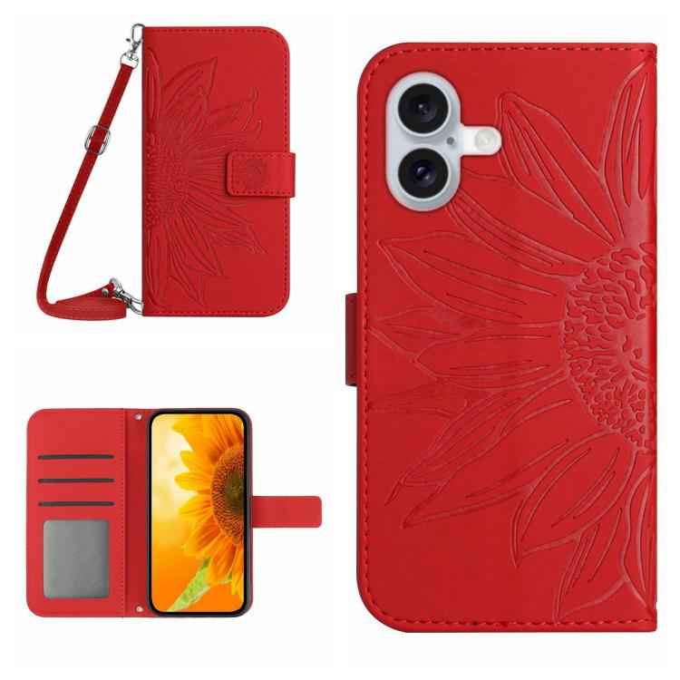 Skin Feel Sun Flower Embossed Flip Leather Phone Case with Lanyard, For iPhone 17e / 16e, For iPhone 17 Pro Max, For iPhone 17 Pro, For iPhone 17