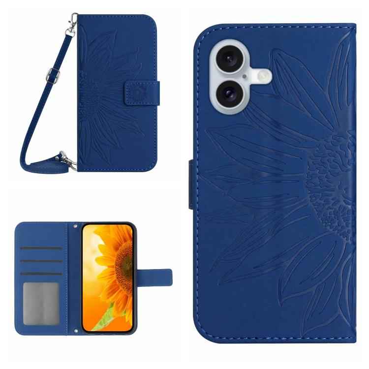 Skin Feel Sun Flower Embossed Flip Leather Phone Case with Lanyard, For iPhone 17e / 16e, For iPhone 17 Pro Max, For iPhone 17 Pro, For iPhone 17