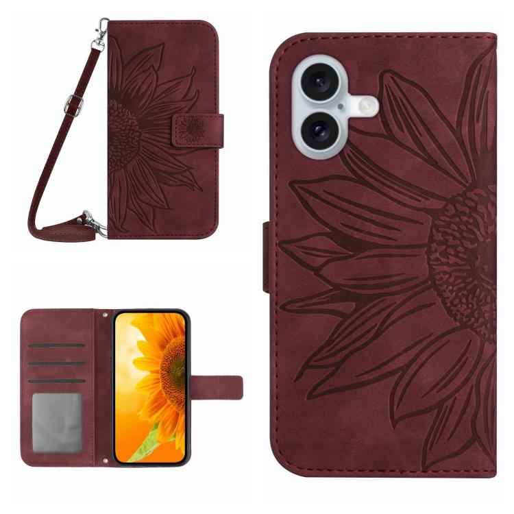 Skin Feel Sun Flower Embossed Flip Leather Phone Case with Lanyard, For iPhone 17e / 16e, For iPhone 17 Pro Max, For iPhone 17 Pro, For iPhone 17