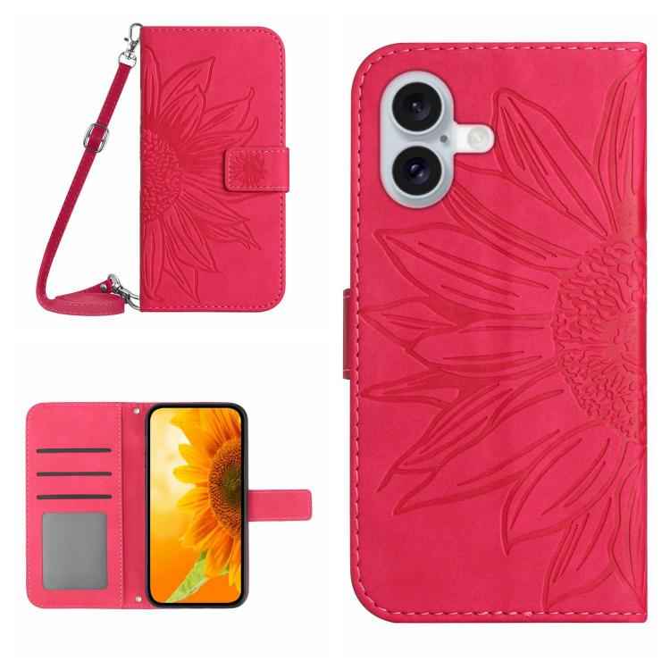 Skin Feel Sun Flower Embossed Flip Leather Phone Case with Lanyard, For iPhone 17e / 16e, For iPhone 17 Pro Max, For iPhone 17 Pro, For iPhone 17