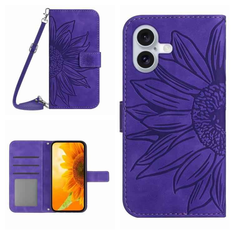 Skin Feel Sun Flower Embossed Flip Leather Phone Case with Lanyard, For iPhone 17e / 16e, For iPhone 17 Pro Max, For iPhone 17 Pro, For iPhone 17