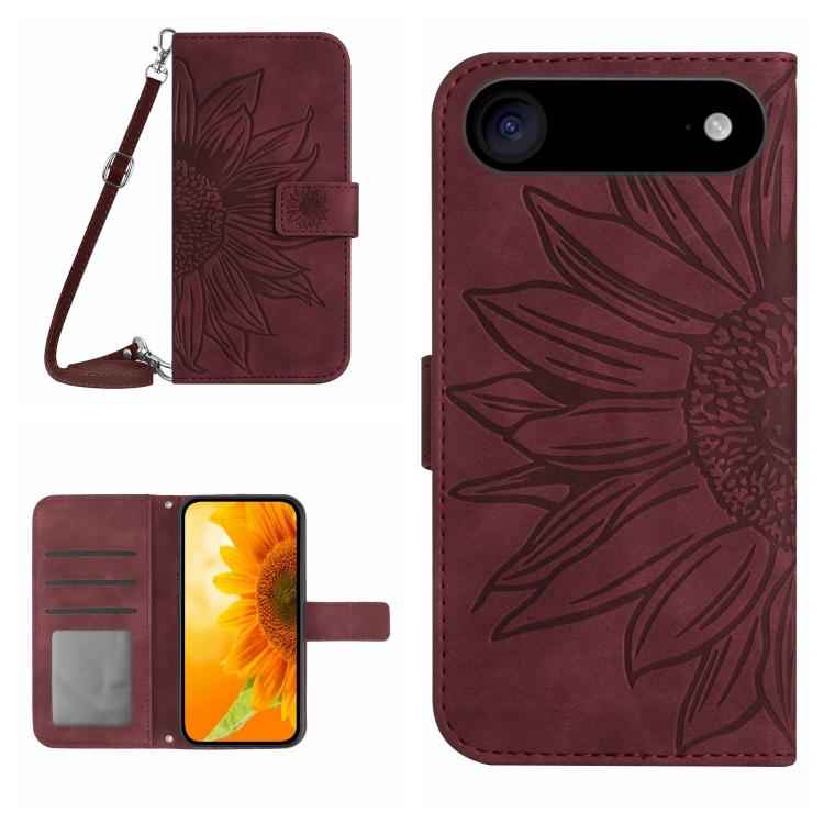 Skin Feel Sun Flower Embossed Flip Leather Phone Case with Lanyard, For iPhone Air, For iPhone 16 Pro Max, For iPhone 16 Pro, For iPhone 16 Plus