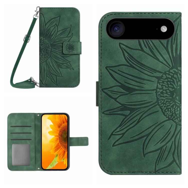 Skin Feel Sun Flower Embossed Flip Leather Phone Case with Lanyard, For iPhone Air, For iPhone 16 Pro Max, For iPhone 16 Pro, For iPhone 16 Plus