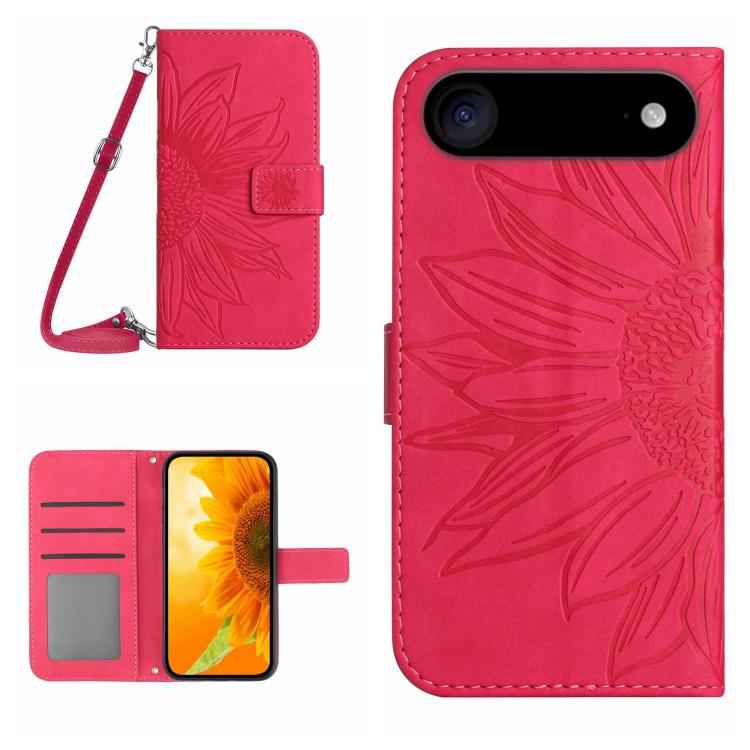 Skin Feel Sun Flower Embossed Flip Leather Phone Case with Lanyard, For iPhone Air, For iPhone 16 Pro Max, For iPhone 16 Pro, For iPhone 16 Plus